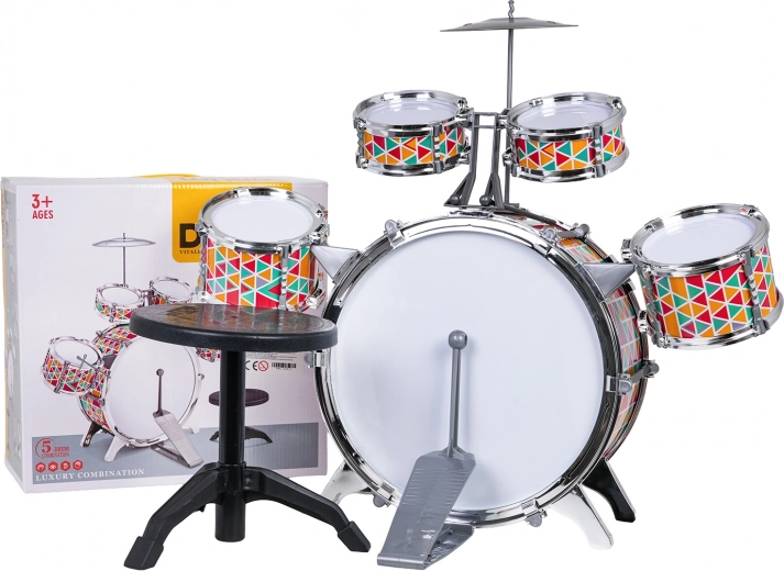 Kids’ colorful drum kit with stool