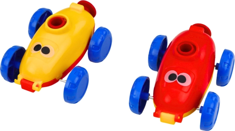 Two cars and colorful balloons