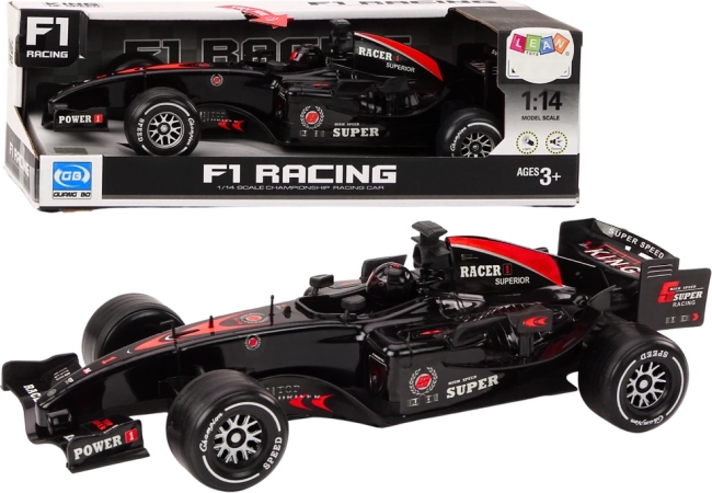 F1 võidusõiduauto vedrumehhanismiga 1:14, must, tuled ja helid