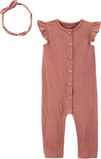 Carter's girls' set sleeveless romper and headband pink