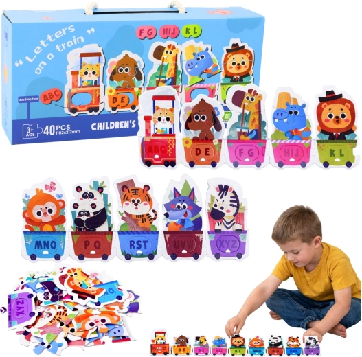 educational puzzle alphabet train with animals, 40 pieces