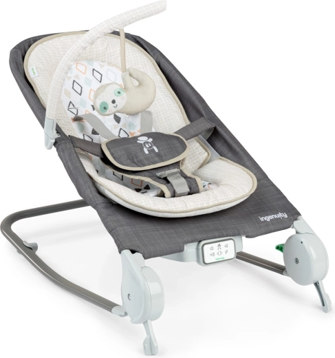 Ingenuity massage vibrating baby bouncer with melodies Happy Belly Rock-to-Bounce chambray