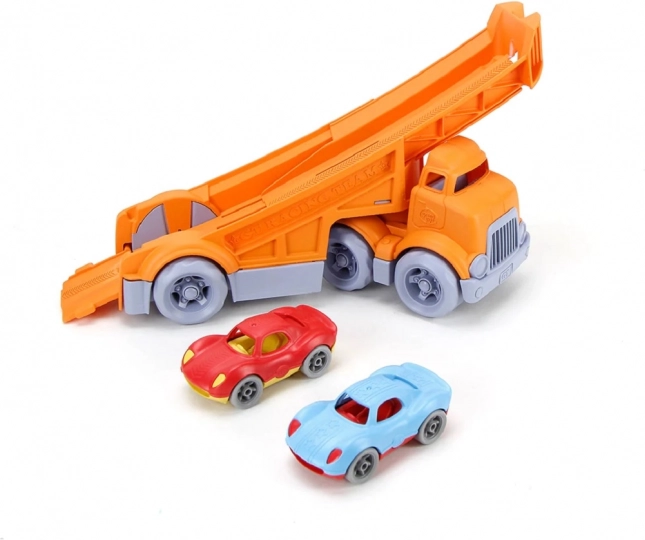 Green Toys veokauto kahe võidusõiduautoga