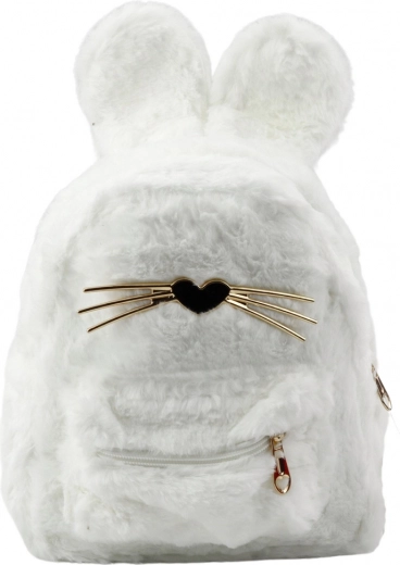 Children's white backpack with rabbit ears and decorative whiskers