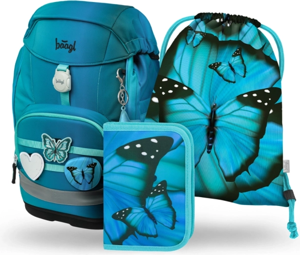 Baagl school set 3 pcs Airy Plus Butterfly – backpack, pencil case and drawstring bag