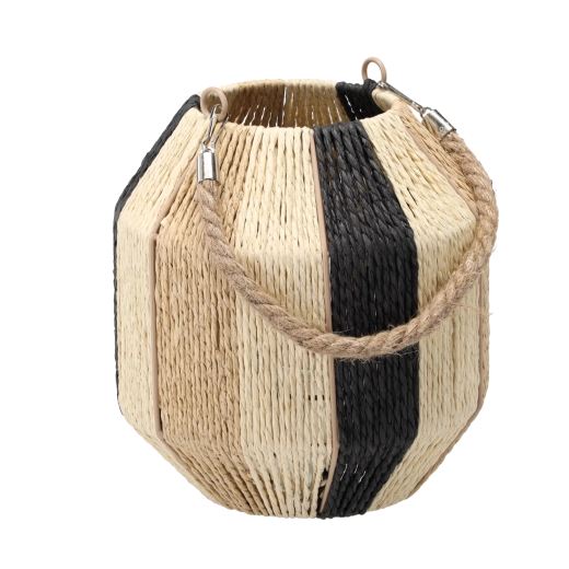 Boho latern triibulise mustriga ja klaasist sisuga, kõrgus 23–25 cm
