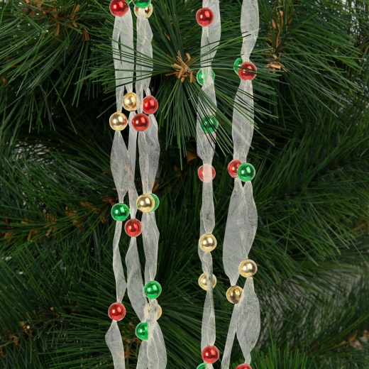 Christmas organza garland with beads, 2.7 m, multicolored