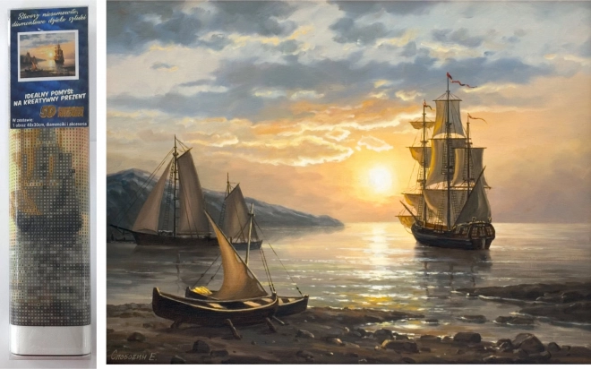 Teemantmaalimine – purjekas 30 × 40 cm