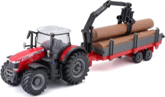Bburago Farmland MASSEY FERGUSON 8740S tractor with loader and timber trailer 10 cm
