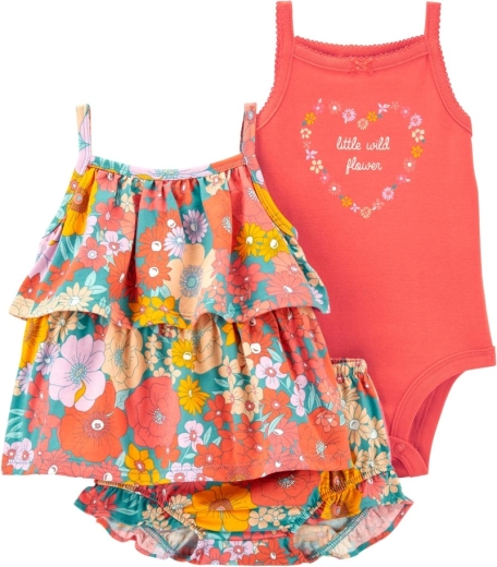 Carter's girls' set: tank top, bodysuit and shorts Orange Flowers (6 months)