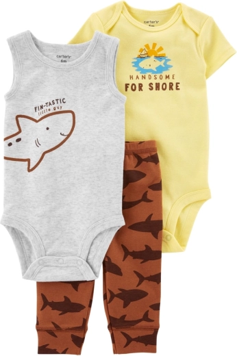 Carter's 3-osaline komplekt poistele Brown Shark – dressipüksid ja 2× bodi (24 kuud)