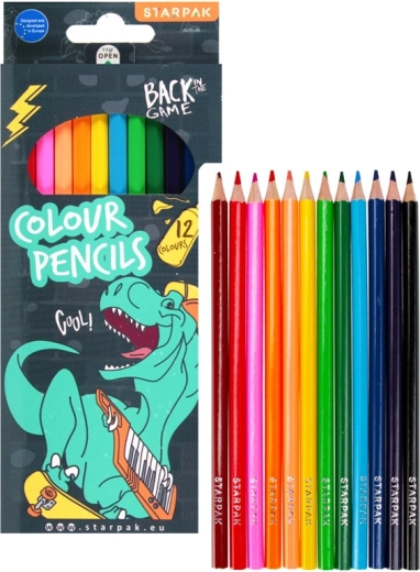 Dinosauruse motiiviga värvipliiatsite komplekt 12 värvi 18 cm