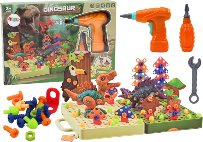 Construction 3D dinosaur building set with drill in a carry case