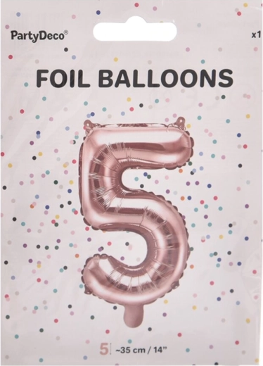 Foil balloon number 5, pearlescent pink, 35 cm