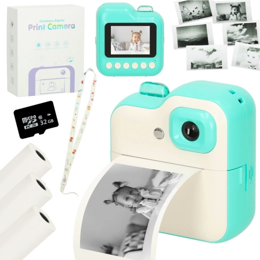 Laste kohene fotoaparaat termoprinteri ja 32 GB kaardiga – Roheline
