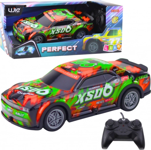 RC racing car with illuminated body orange-green
