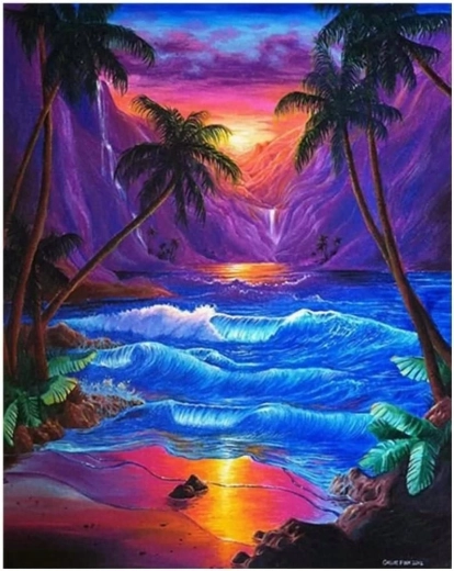 Diamond Painting Sunset Under Palms 30 × 40 cm