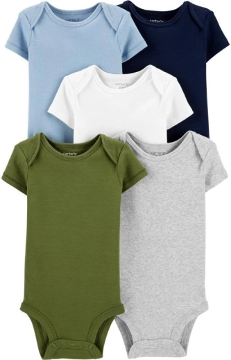 Carter’s boys’ cotton short-sleeve bodysuits Blue Dino, 5-pack, size NB