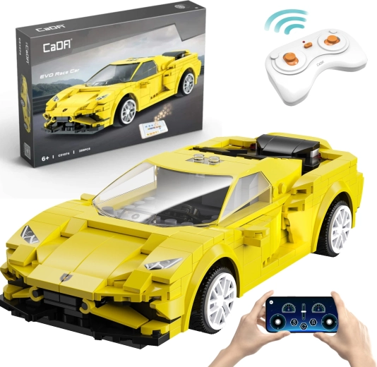 CaDA EVO Race Car ehituskomplekt – kollane RC võidusõiduauto 289 osaga, Dual Mode