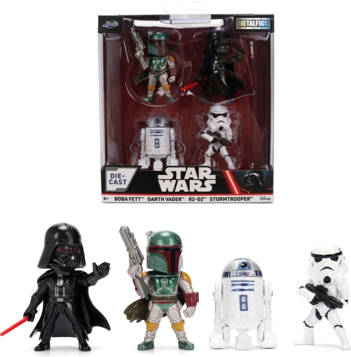 STAR WARS Metalfigs 4 figuuri komplekt – Darth Vader, R2‑D2, Stormtrooper ja Boba Fett
