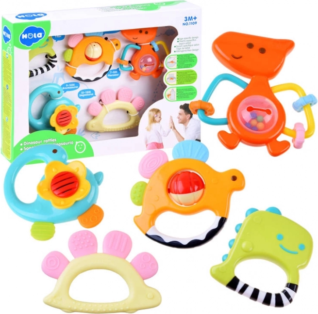 Set of 5 Rattles and Teethers Dinosaurs