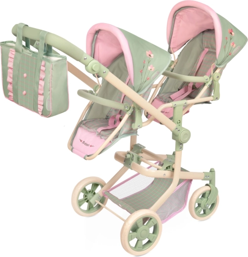 Foldable twin doll stroller DeCuevas Botanic 2026 with bag, height 91 cm