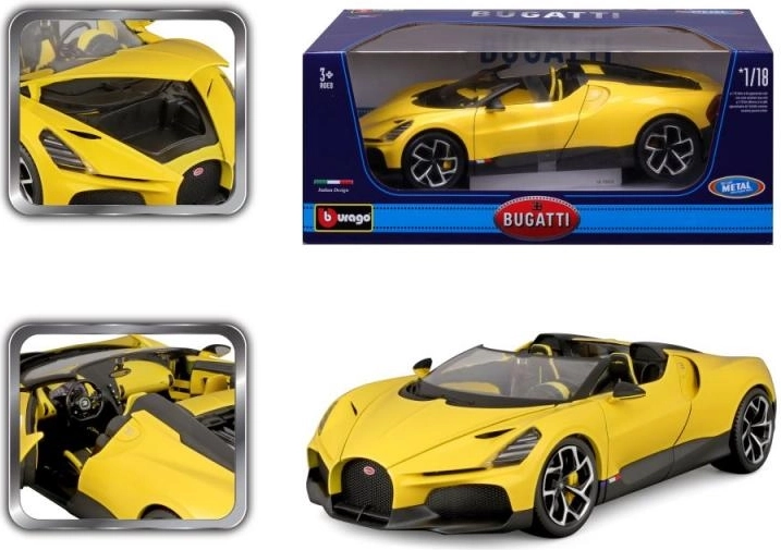 Metallist automudel 1:18 BBURAGO Bugatti Mistral kollane
