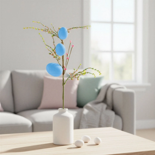 Easter branch with glittery blue eggs