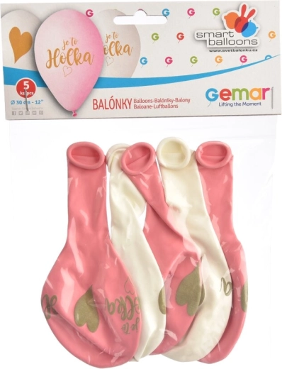 Latex balloons “It’s a girl” pink-white 5 pcs