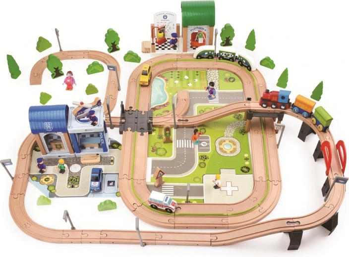 2Kids Toys Wooden Train Set City and Village 200 Pieces