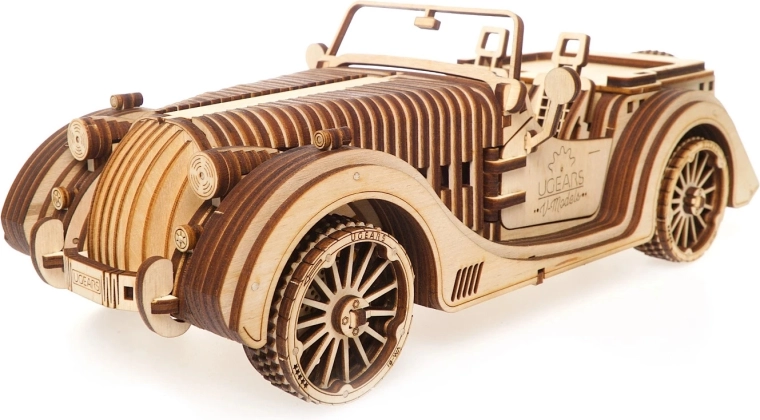 Puidust mehaaniline mudel UGEARS Roadster VM-01 – 3D pusle