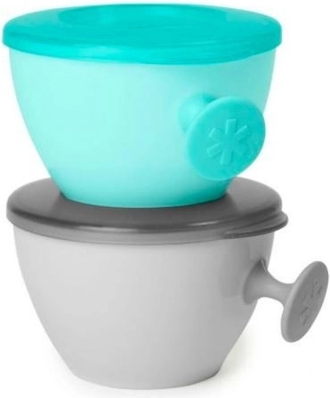 Skip Hop children's bowls with lid and Easy Grab handle, gray and turquoise, 240 ml, 2 pcs