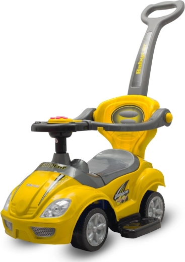 3in1 laste sõiduk/lükatav käru BABY MIX Mega Car juhtvardaga – kollane