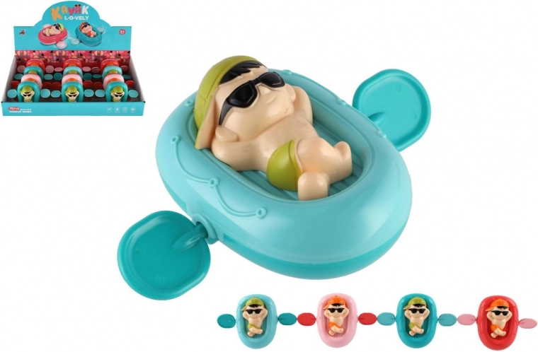 Wind-up little swimmer on a float for water, plastic, 13 × 9 cm, 4 colors