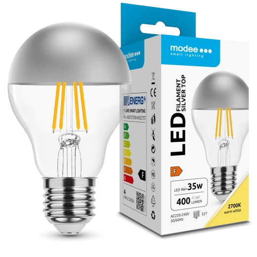 Modee LED-hõõglamp Filament A60 Silver Top 4W E27, 2700K, 400 lm