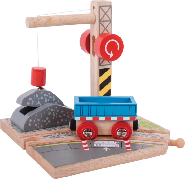 Bigjigs Rail puidust kraanaga mänguasi koos vaguniga lastele