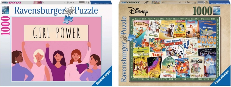 Ravensburgeri komplekt: 2 × 1000-osaline pusle – Disney Vintage Movie Posters ja Girl Power