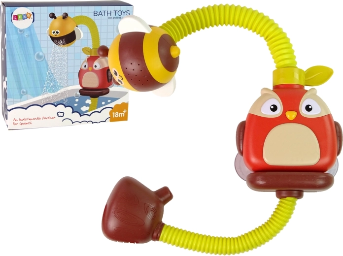 Bath toy owl with a bee-shaped sprayer