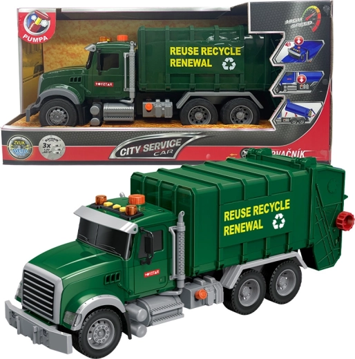 Roheline prügiveoauto Sparkys City Service Car mõõtkavas 1:14