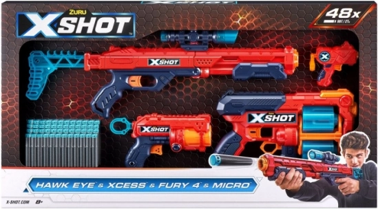 X-Shot blasterite komplekt Combo Hawk Eye + Xcess + Fury 4 + Micro