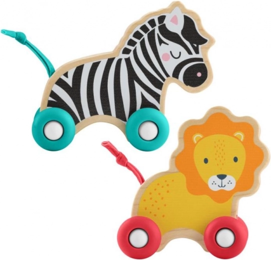 FISHER-PRICE puidust ratastel loomakesed – lõvi ja sebra komplekt