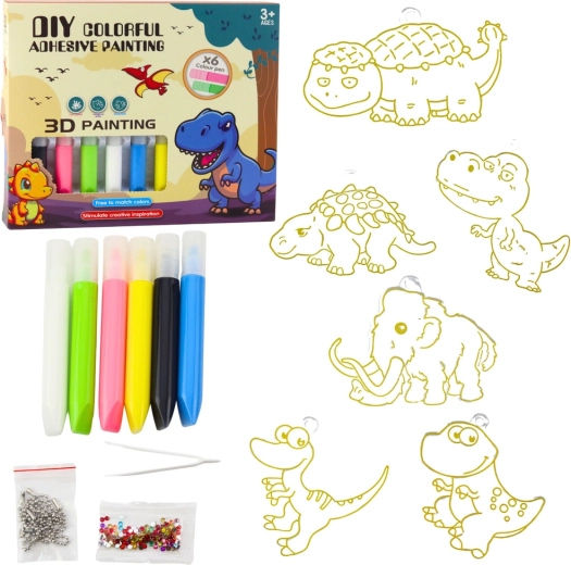 Creative DIY Set – Stained-Glass Dinosaur Charms with 6 Gel Pens
