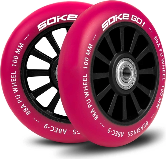 SOKE tõukeratta rattad 100 mm rubiinpunased – komplekt 2 tk