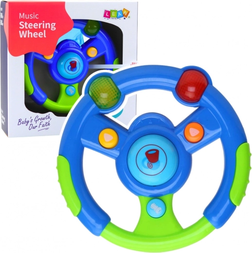 Interactive kids’ steering wheel with lights and sounds, green-blue