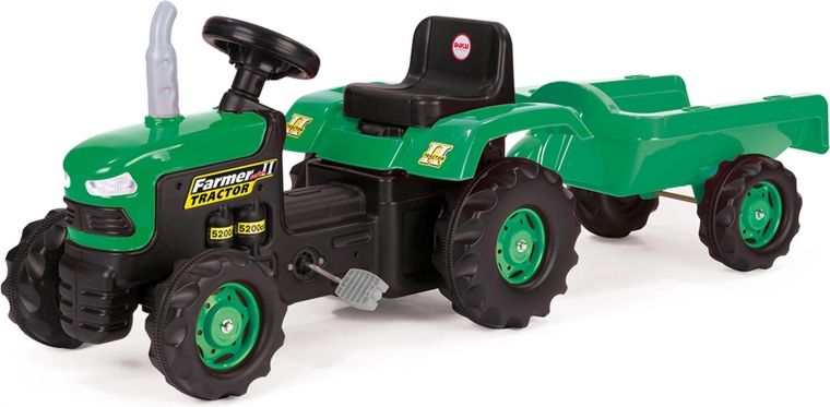 Roheline laste pedaaltraktor käruga