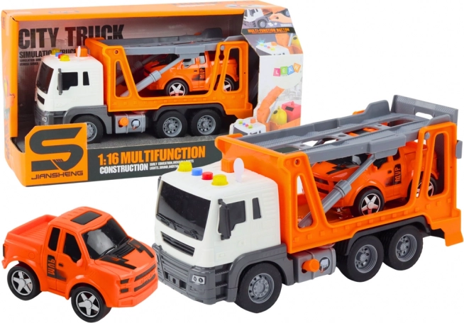 Multifunctional Lights and Sounds Cargo Truck 1:16 Orange Autocar