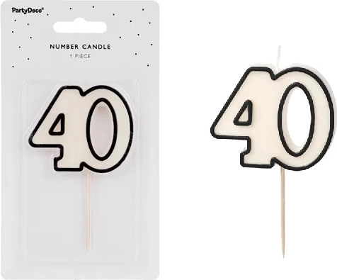 Birthday cake candle number 40 white-black - 1 piece