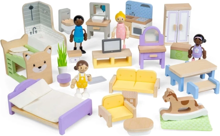 Bigjigs Toys puidust mööbli komplekt nukumajja