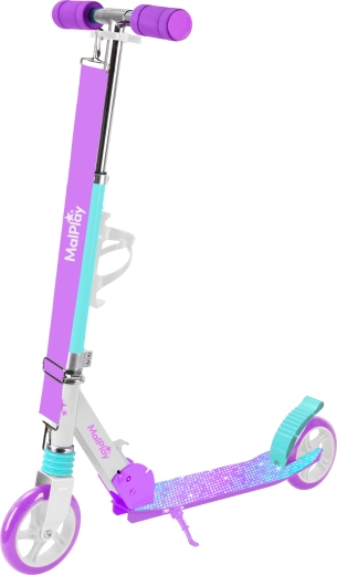 Folding scooter with strap, white/purple/blue