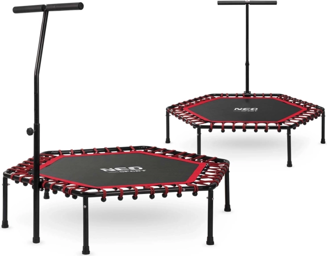 Neo-Sport kuusnurkne fitness-trampoliin käepidemega 127 cm, punane